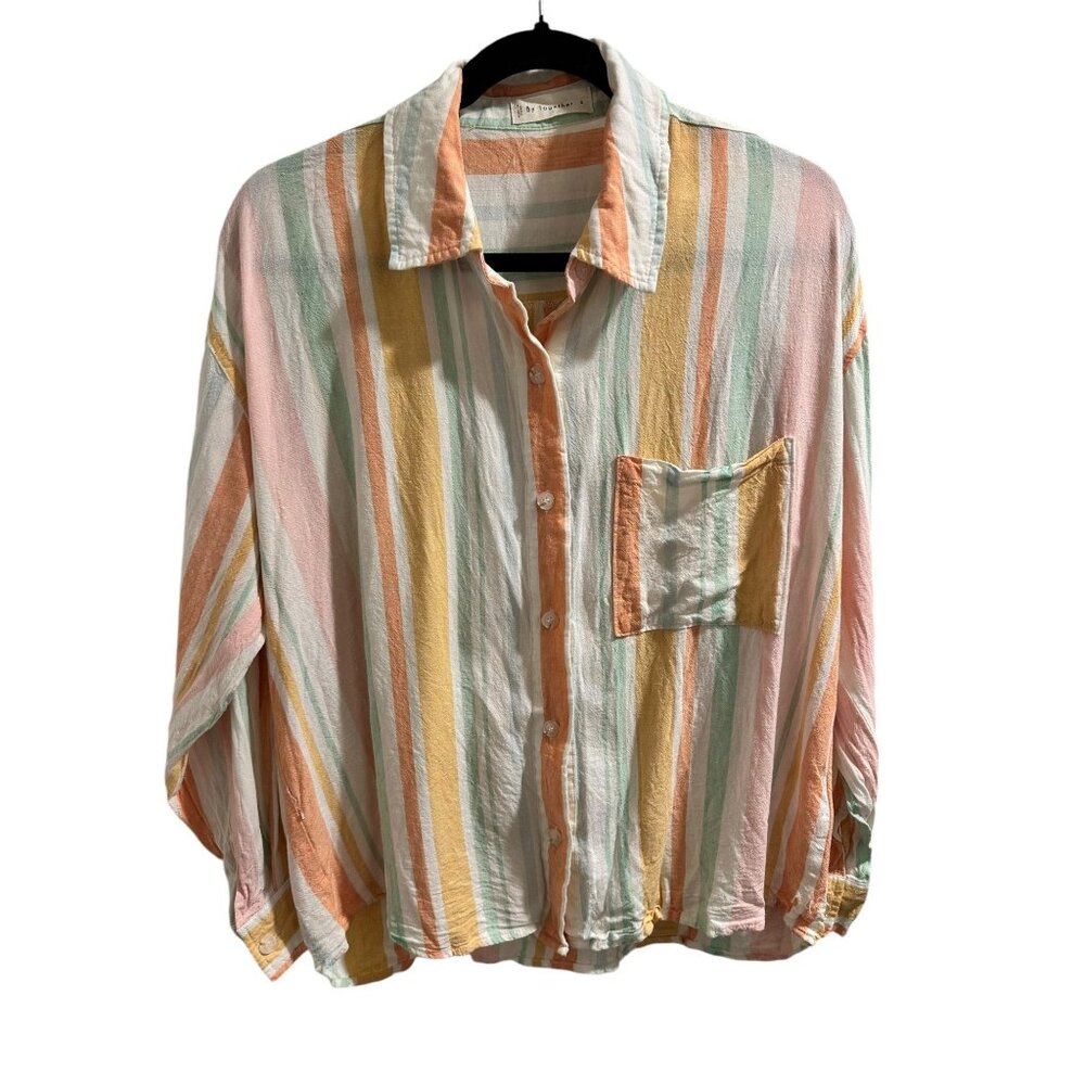 👗 2/$30 👗 By Together Womens Striped Button-Up Shirt Small - Picture 6 of 7
